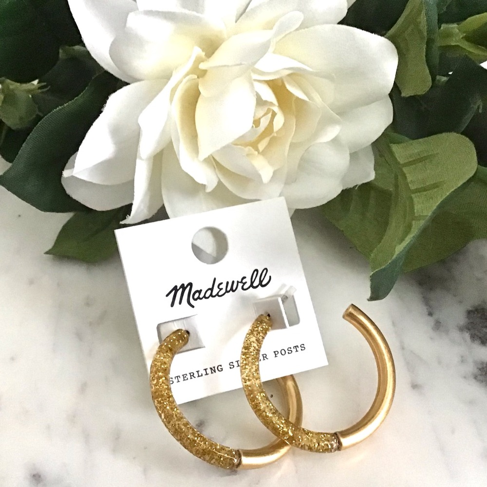 Madewell Half Acetate Sparkly Hoop Earrings New With Tag - Picture 1 of 11